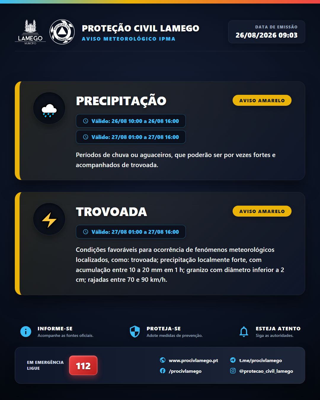 Avisos Meteorológicos IPMA | Viseu | 2026-08-26 09:03