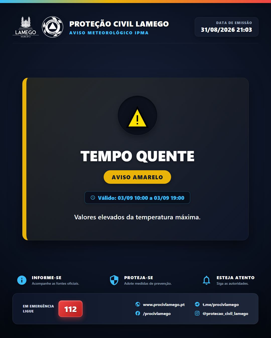 Avisos Meteorológicos IPMA | Viseu | 2026-08-31 21:03
