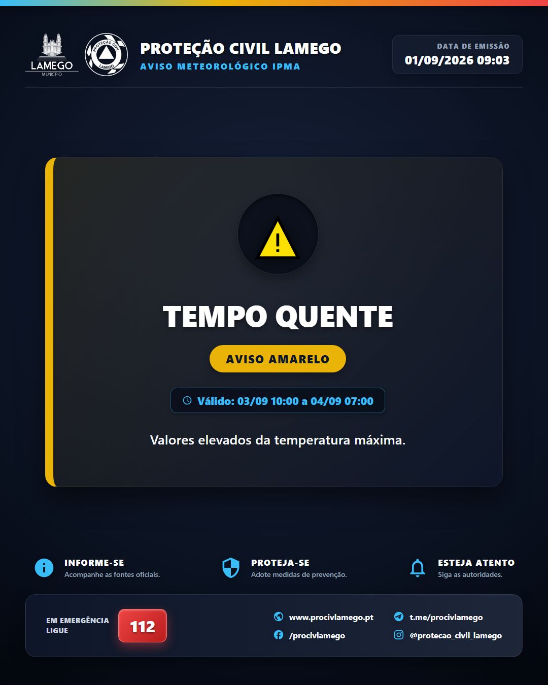 Avisos Meteorológicos IPMA | Viseu | 2026-09-01 09:03