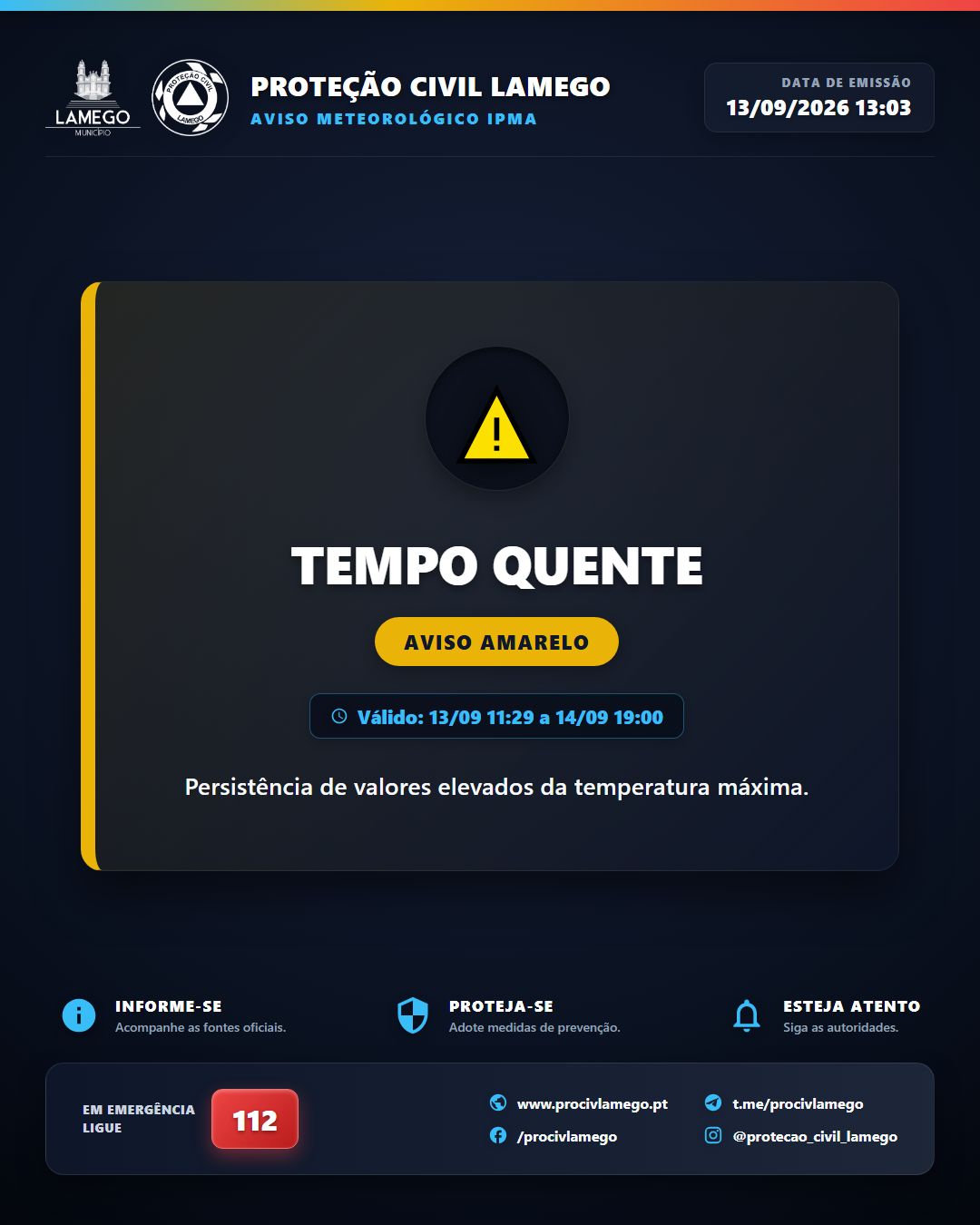 Avisos Meteorológicos IPMA | Viseu | 2026-09-13 13:03
